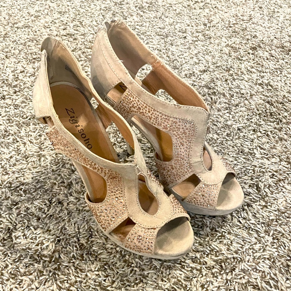 Nude Rhinestone Heels